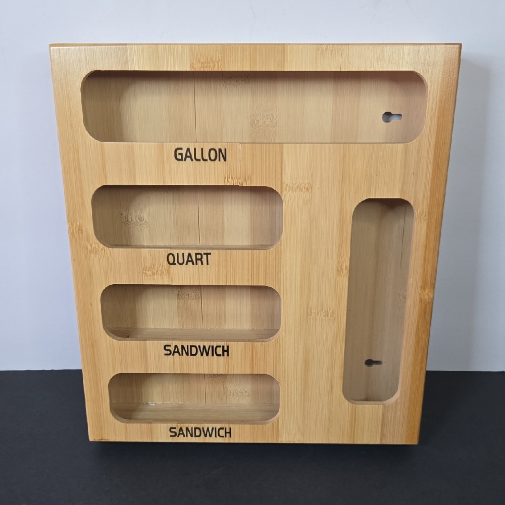 Bamboo Wood 5 Compartment Plastic Bag Organizer Drawer or Hanging